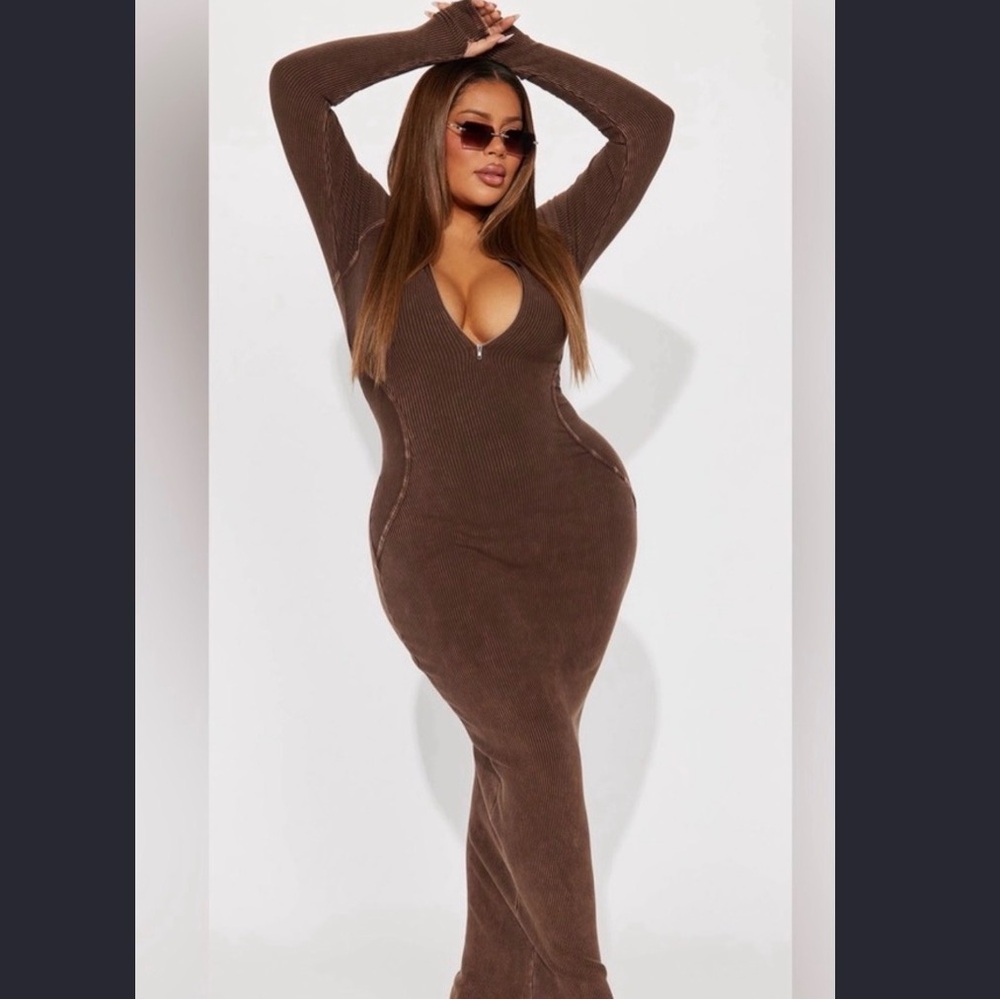 Fashion Nova Chocolate Long Sleeve Dress